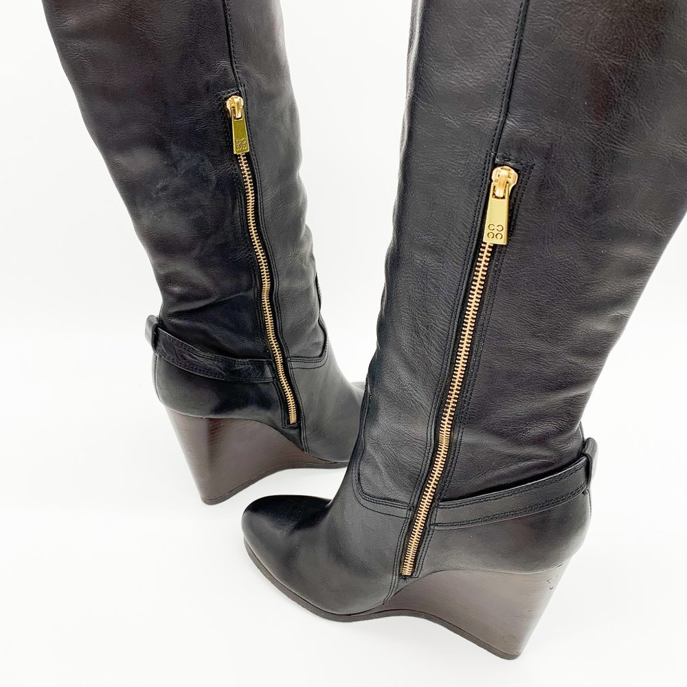 COACH Dorthy Wedge Boots Black Leather Round Toe - Picture 12 of 13